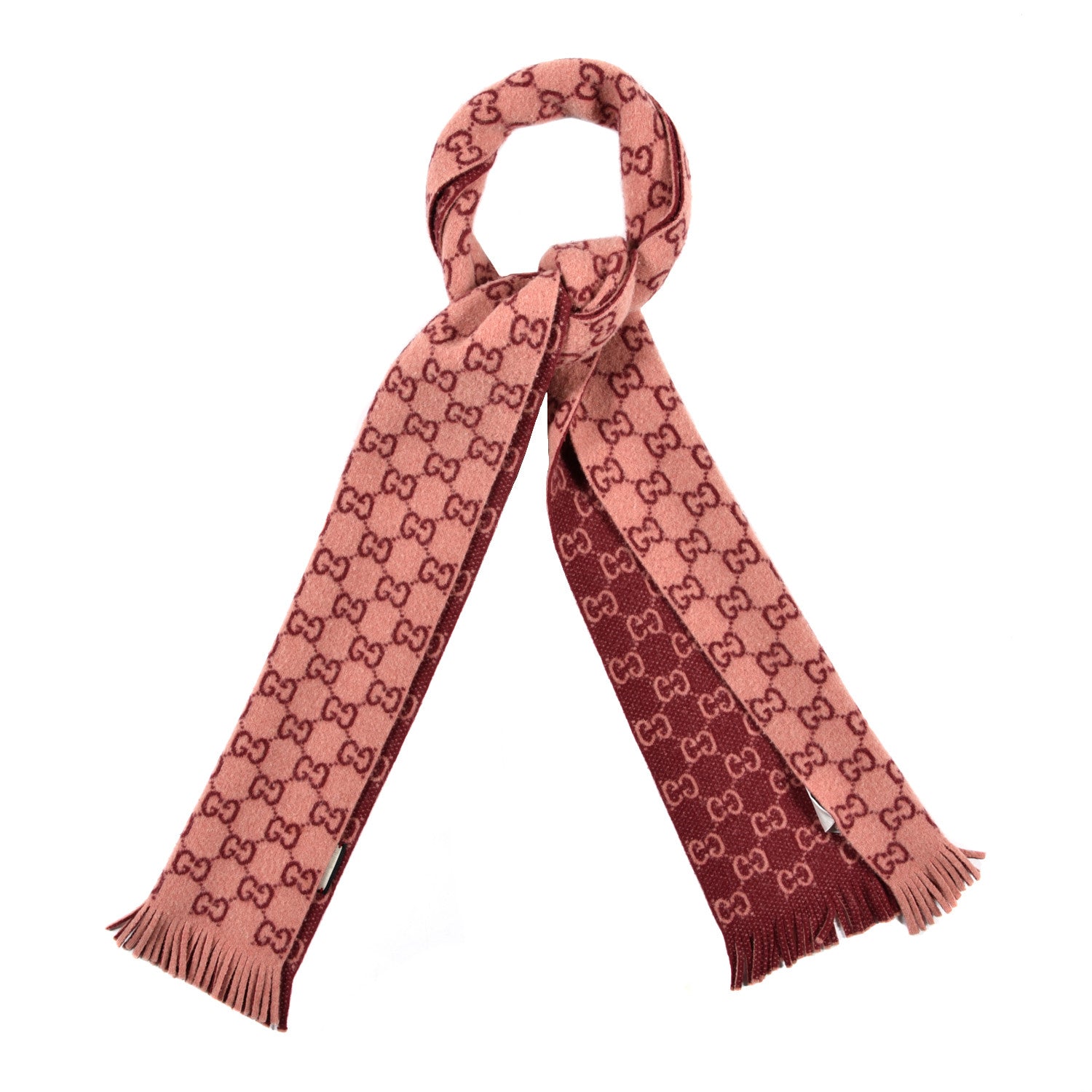 Gucci Wool Tricot GG Monogram Lady Longfog Scarf Roseate Bordeaux 1 of 5