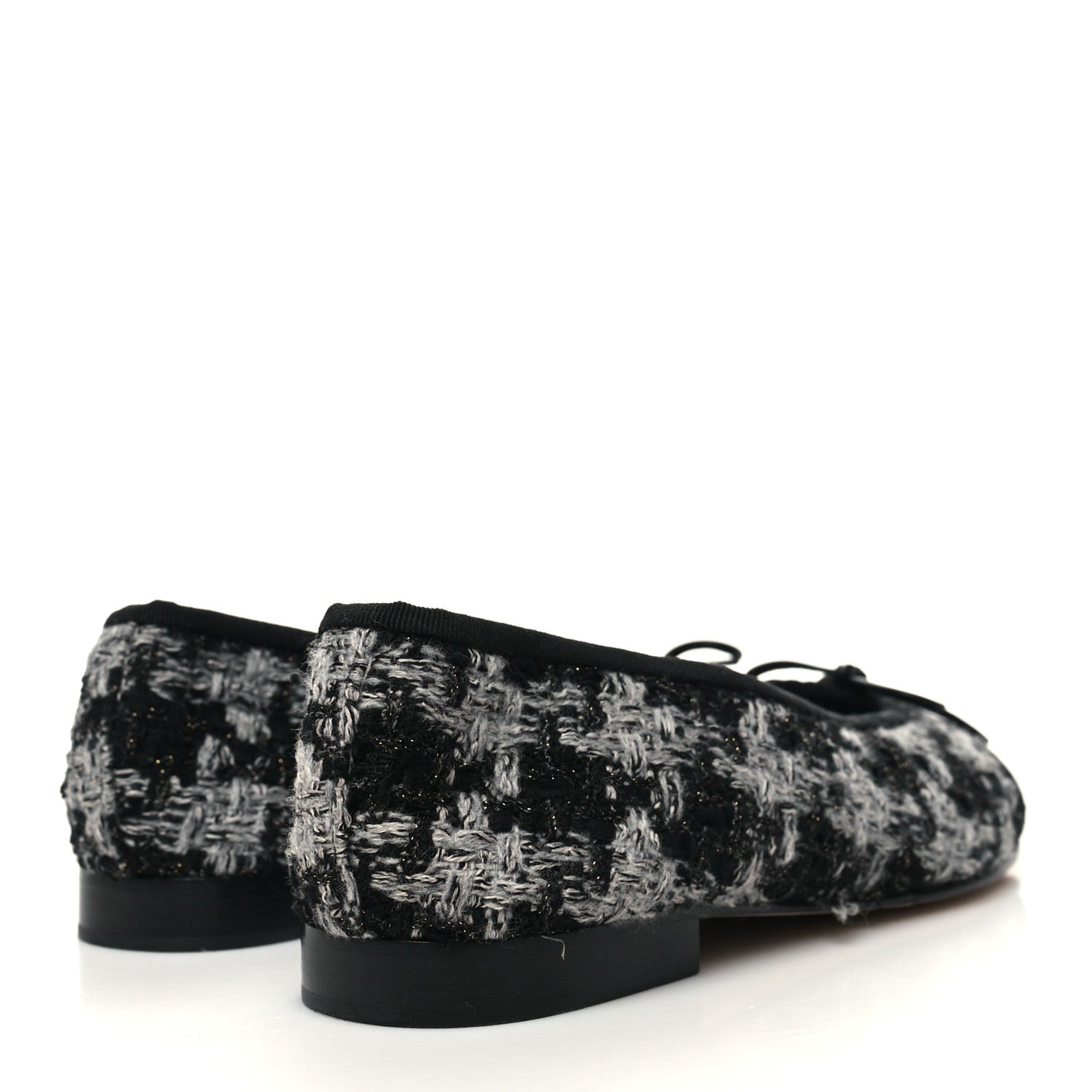 Tweed Grosgrain Cap Toe Ballerina Flats 37.5 Black White