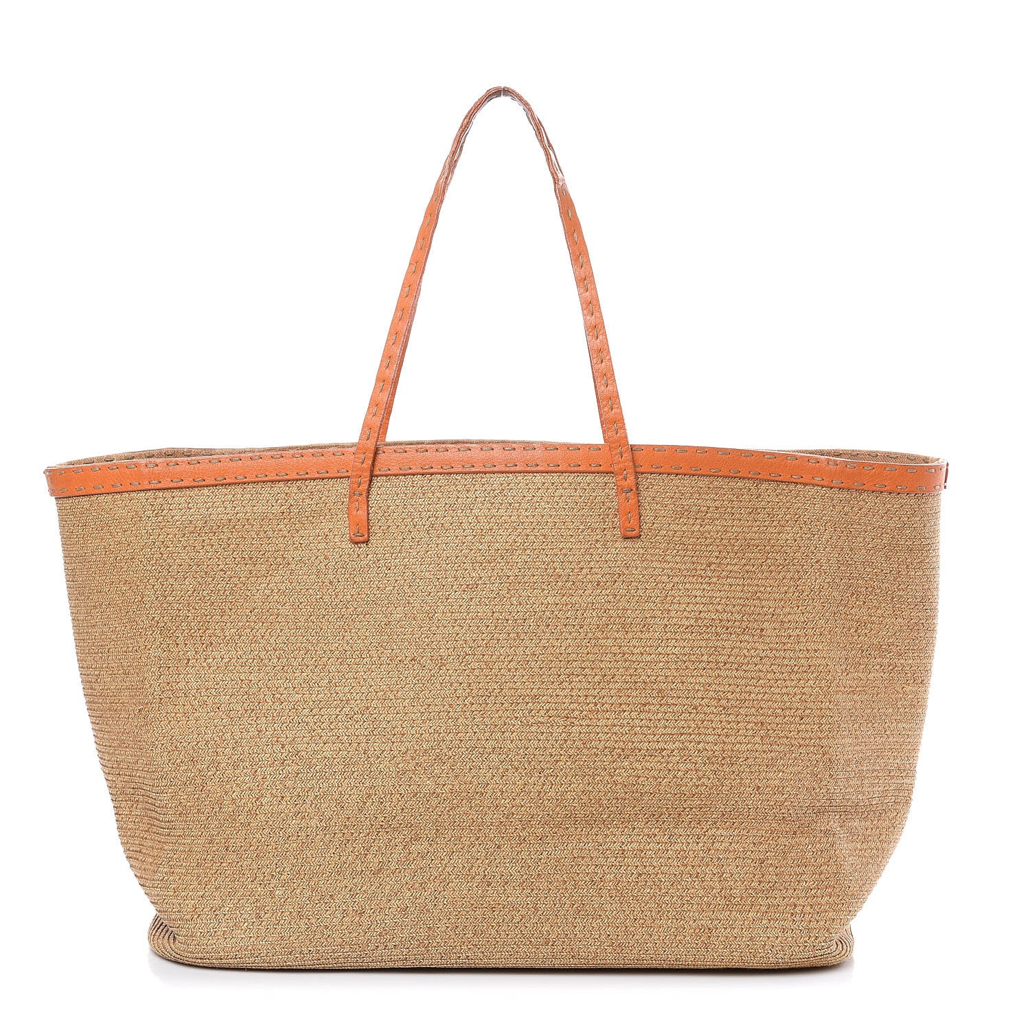 Fendi Raffia Calfskin Romano Selleria Tote Mandarino 1 of 12