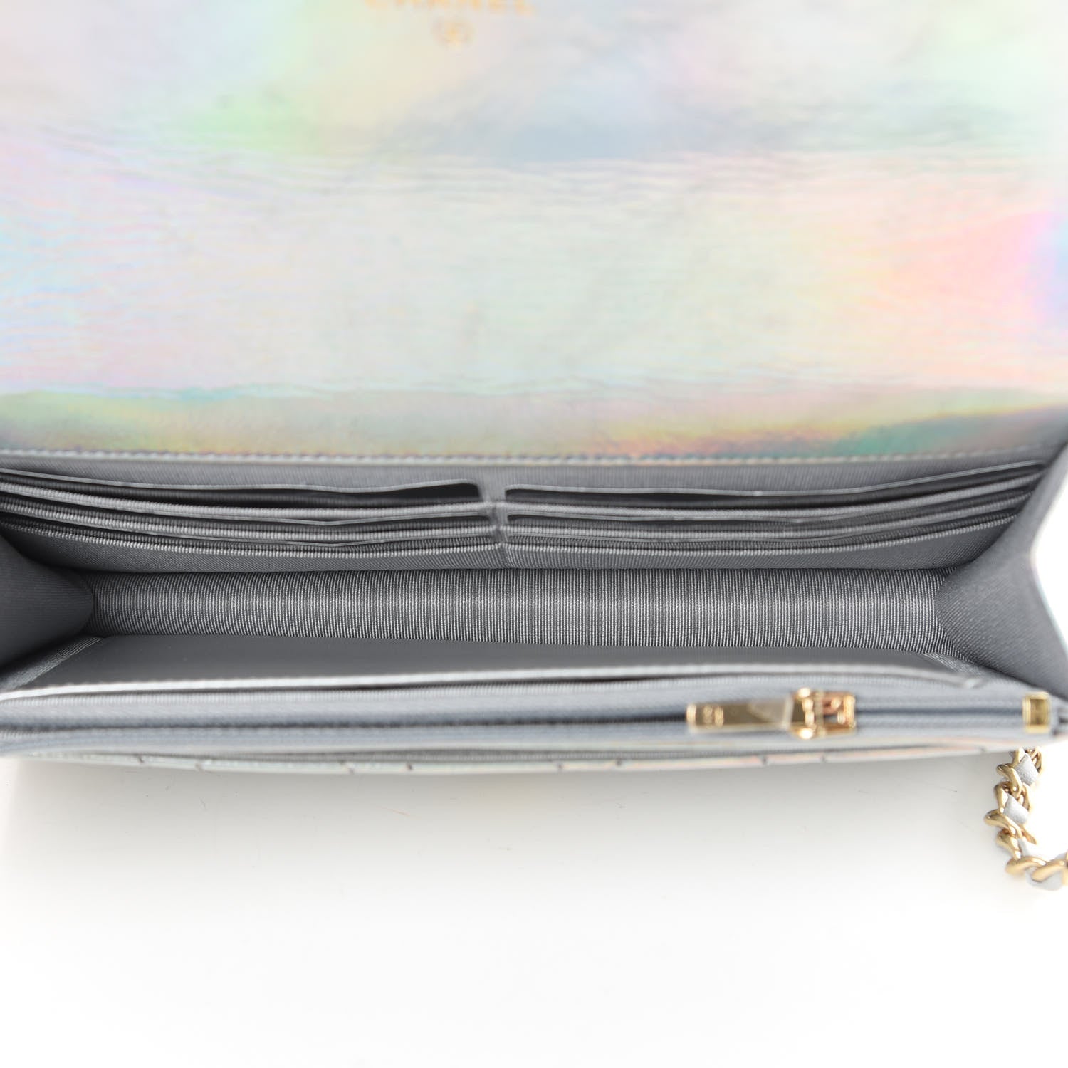Chanel Iridescent Goatskin Quilted Wallet On Chain WOC Silver 5 of 12