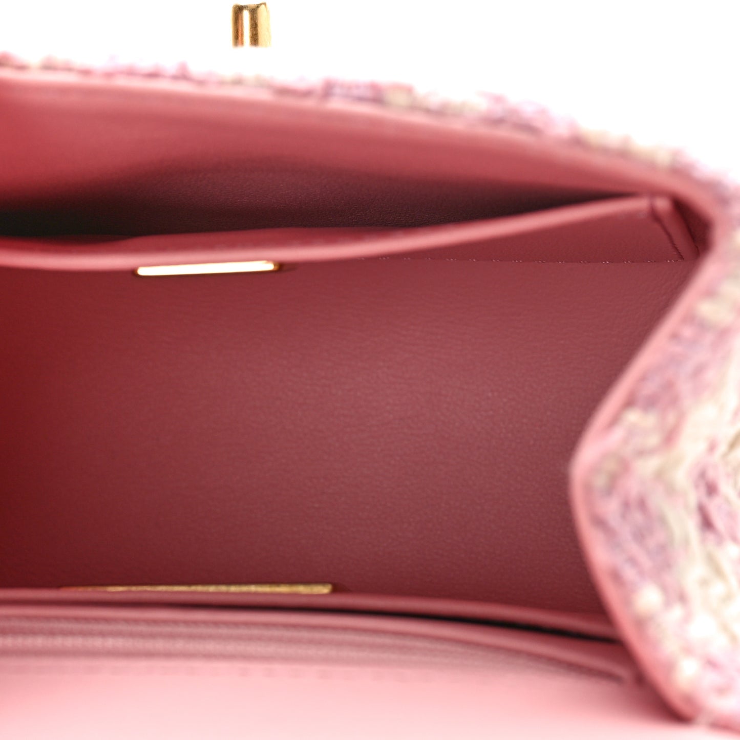 Tweed Handle Crush Top Handle Flap Bag Pink Ecru