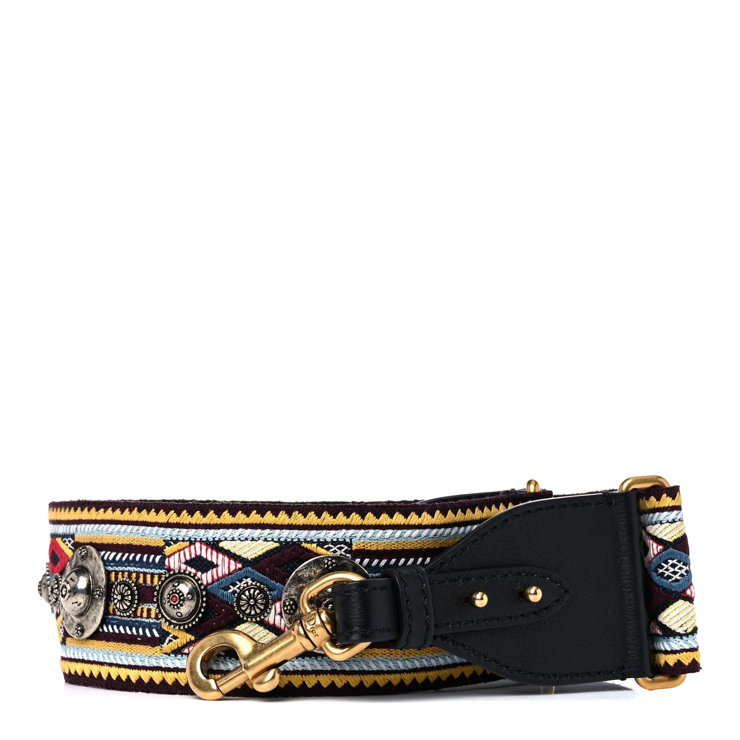 Christian Dior Canvas Embroidered Studded Bohemian Shoulder Strap Yellow 1 of 6
