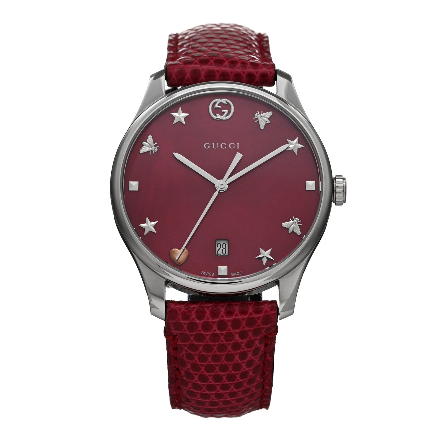 Stainless Steel Lizard Red Mother of Pearl 36mm G-Timeless Charm Quartz Watch