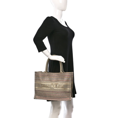 Christian Dior Canvas Embroidered Medium Stripes Book Tote Beige Multicolor 2 of 15