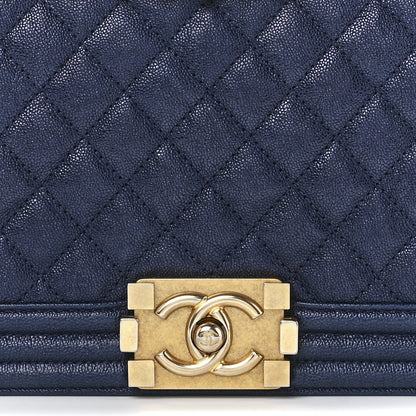 Chanel Caviar Quilted Medium Boy Flap Dark Navy Blue 8 of 11