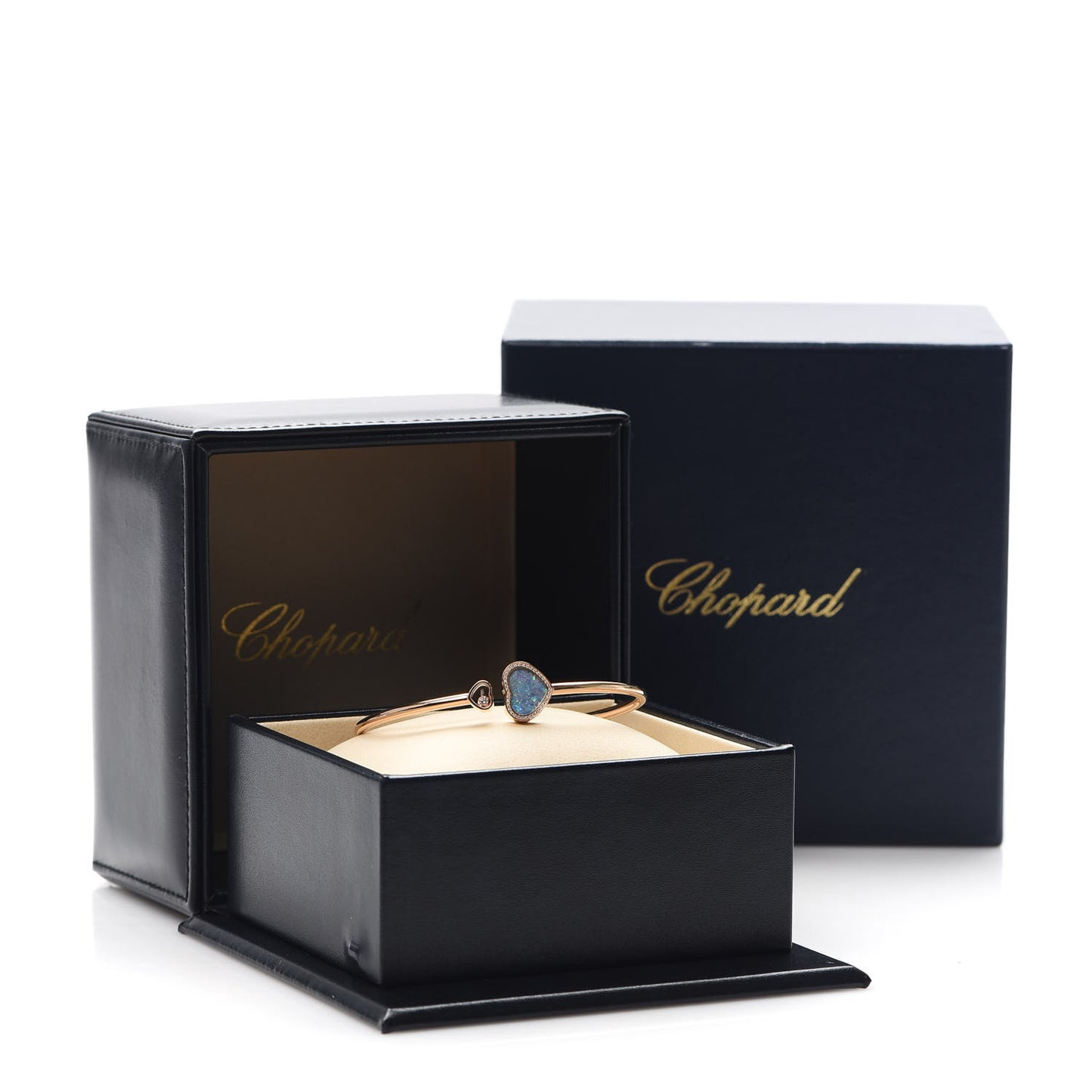 18K Rose Gold Diamond Opal Happy Hearts Bangle Bracelet