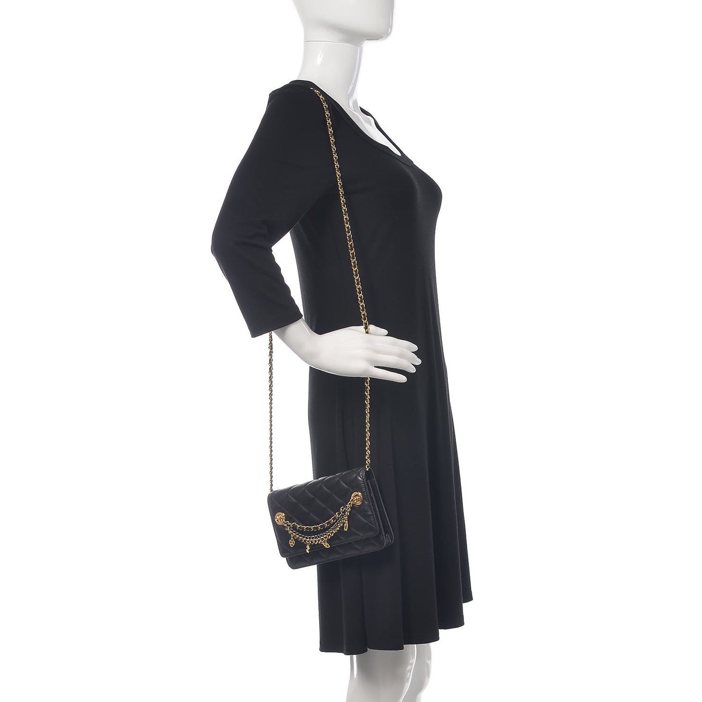 Lambskin Quilted Egyptian Amulet Wallet On Chain WOC Black