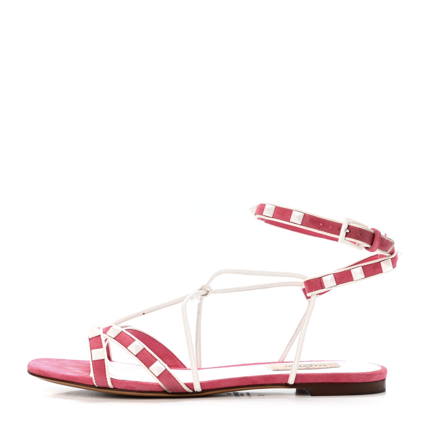 Suede Free Rockstud Ankle Strap Flat Sandals 38 Shadow Pink White