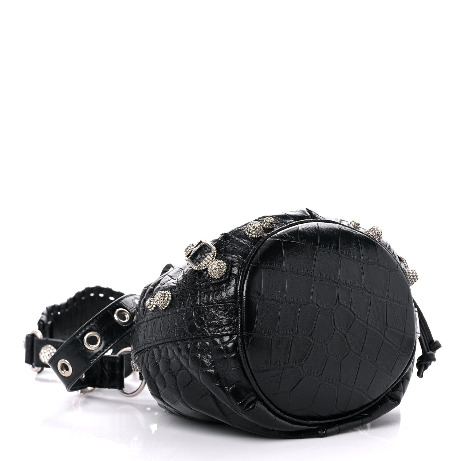 Balenciaga Extra Supple Calfskin Crystal Crocodile Embossed Le Cagole Bucket Bag XS Black 5 of 9