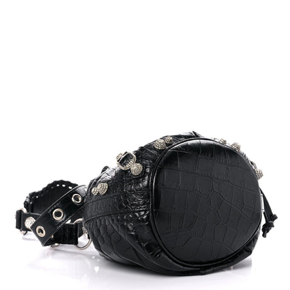 Balenciaga Extra Supple Calfskin Crystal Crocodile Embossed Le Cagole Bucket Bag XS Black 5 of 9