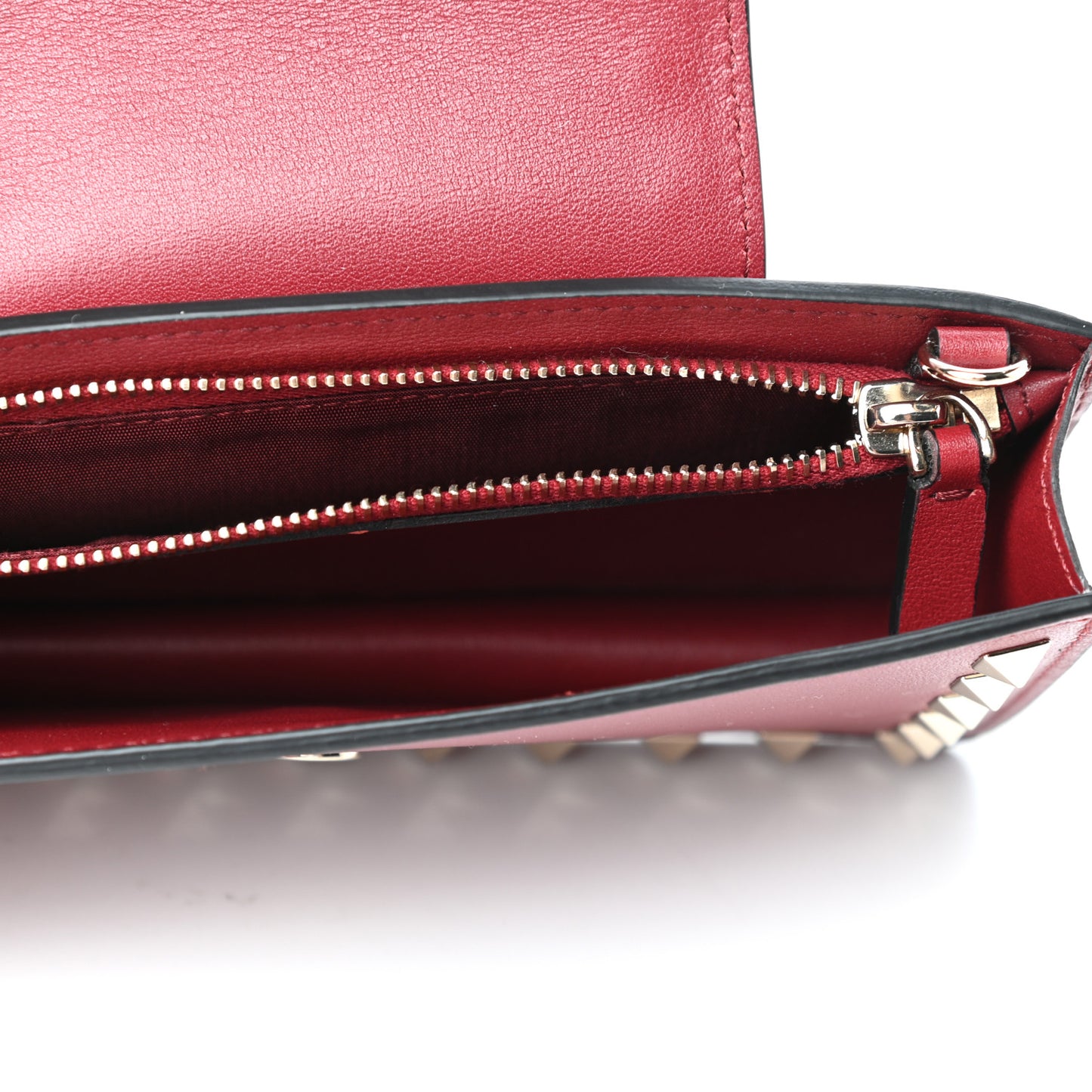 Calfskin Rockstud Phone Case With Chain Rosso Valentino