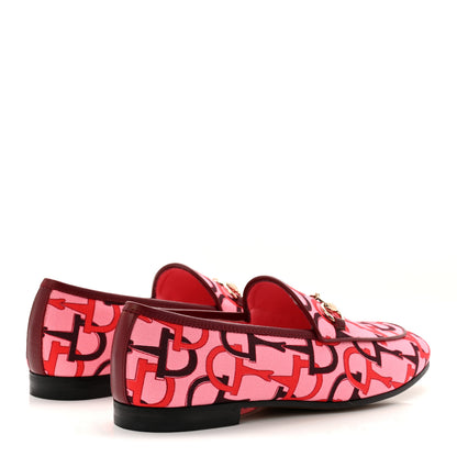 Gucci Betis Glamour Canvas Horsebit Print Womens Jordaan Loafers 39.5 Pink Rosso Ancora 4 of 10
