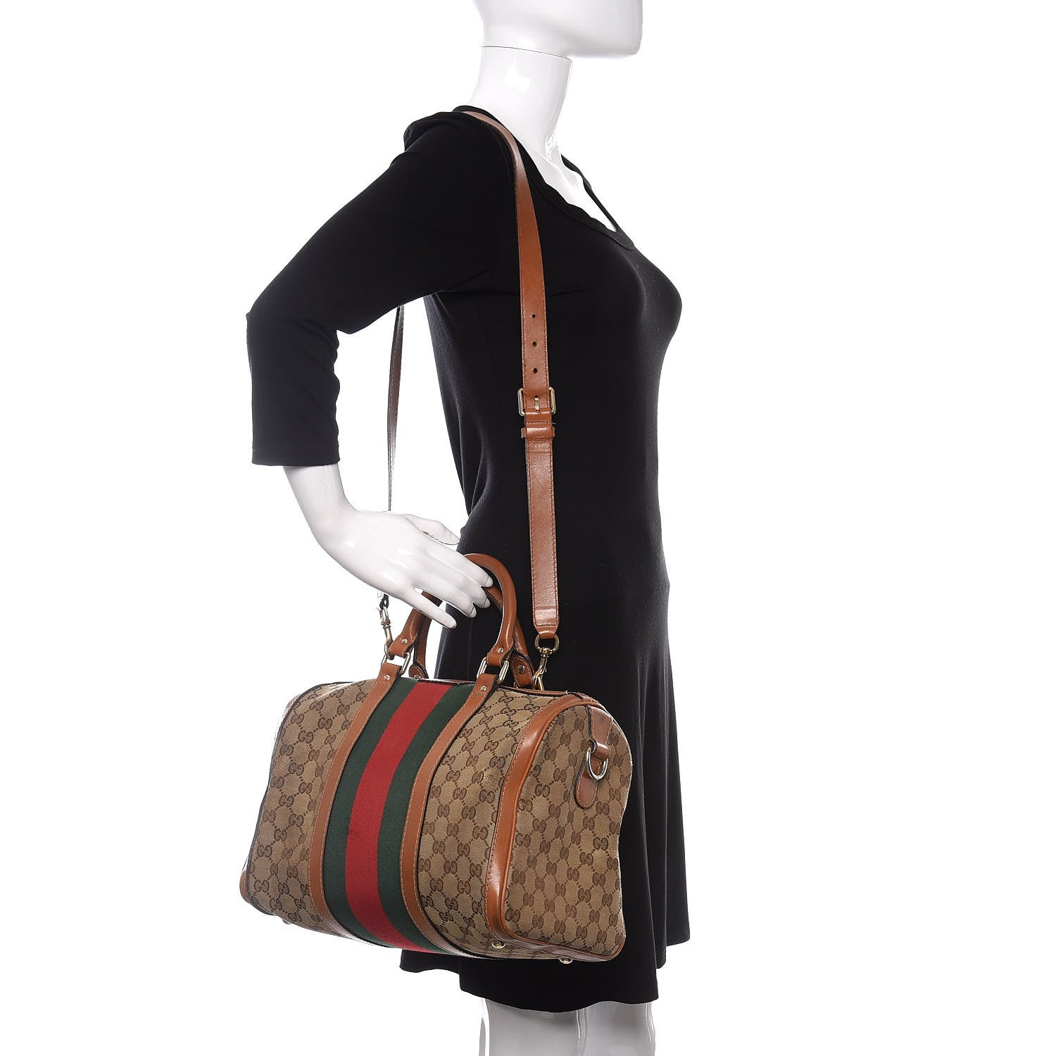 Gucci Monogram Vintage Web Medium Boston Tobacco 2 of 20