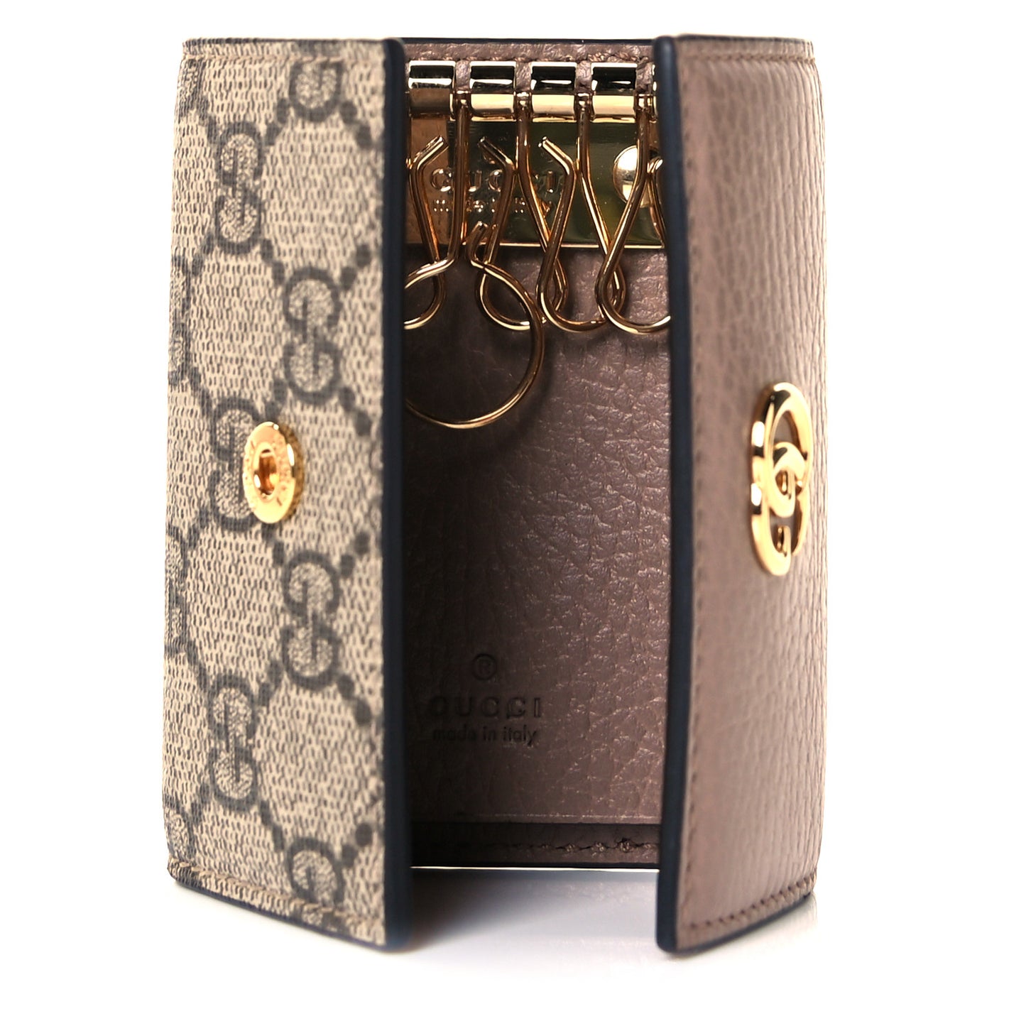 Dollar Calfskin GG Supreme Monogram GG Marmont 6 Key Holder Case Porcelain Rose Beige Ebony