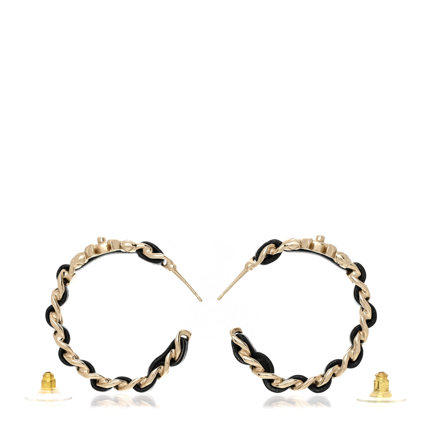 Metal Lambskin Quilted CC Turnlock Chain Hoop Earrings Gold Black