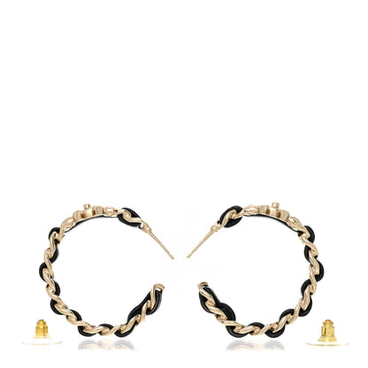 Chanel Metal Lambskin Quilted CC Turnlock Chain Hoop Earrings Gold Black 3 of 7