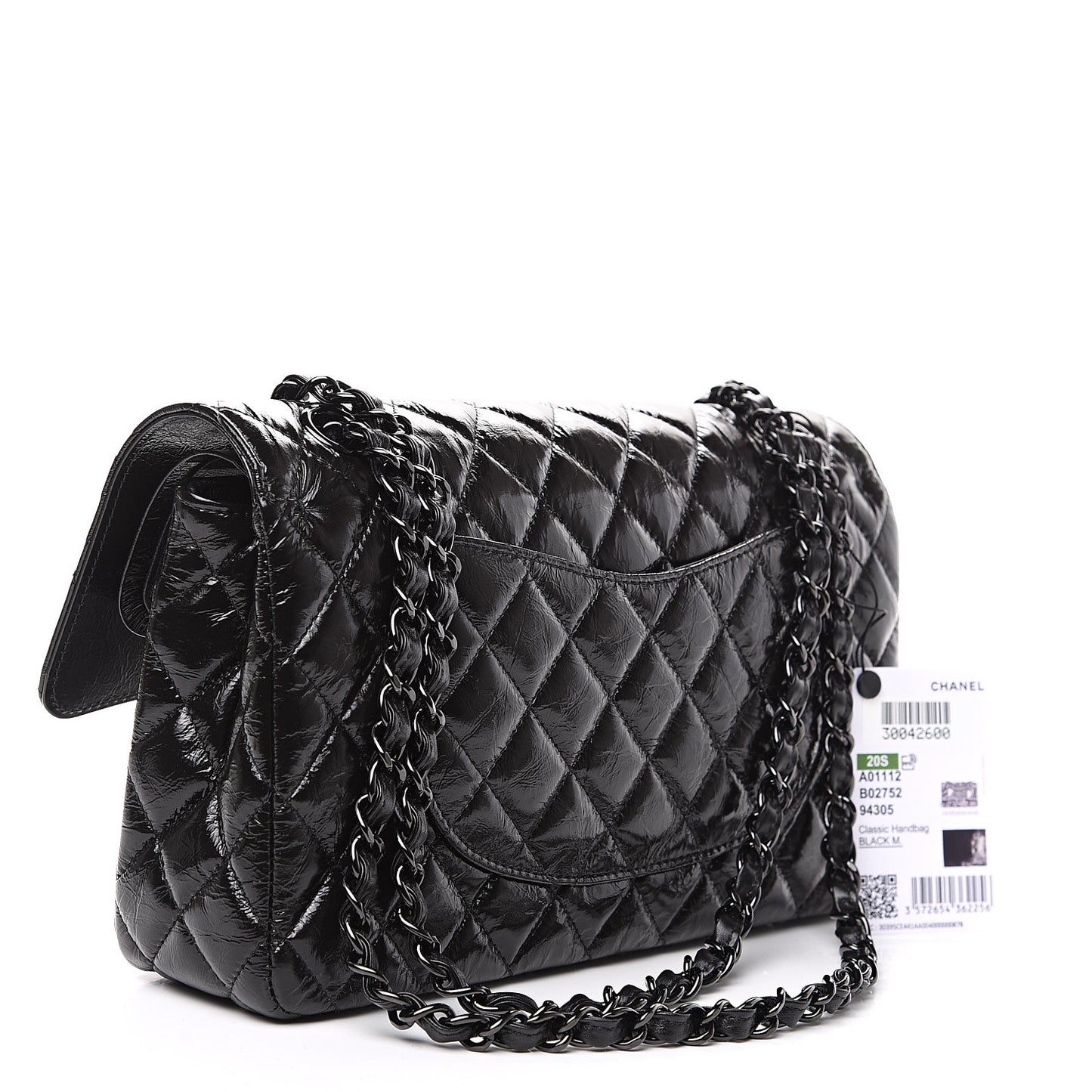 Shiny Crumpled Calfskin Quilted Medium Double Flap So Black