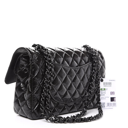 Chanel Shiny Crumpled Calfskin Quilted Medium Double Flap So Black 2 of 8