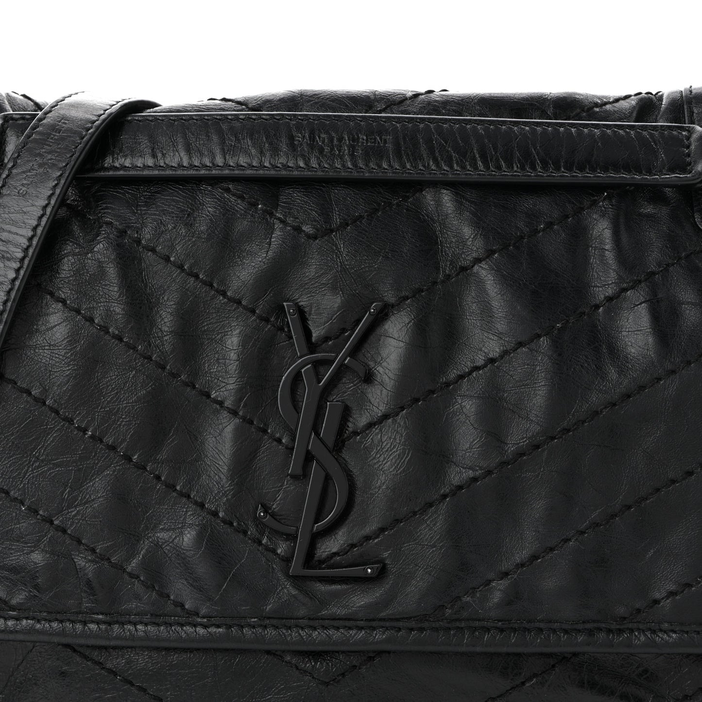 Crinkled Calfskin Matelasse Monogram Medium Niki Chain Satchel Black