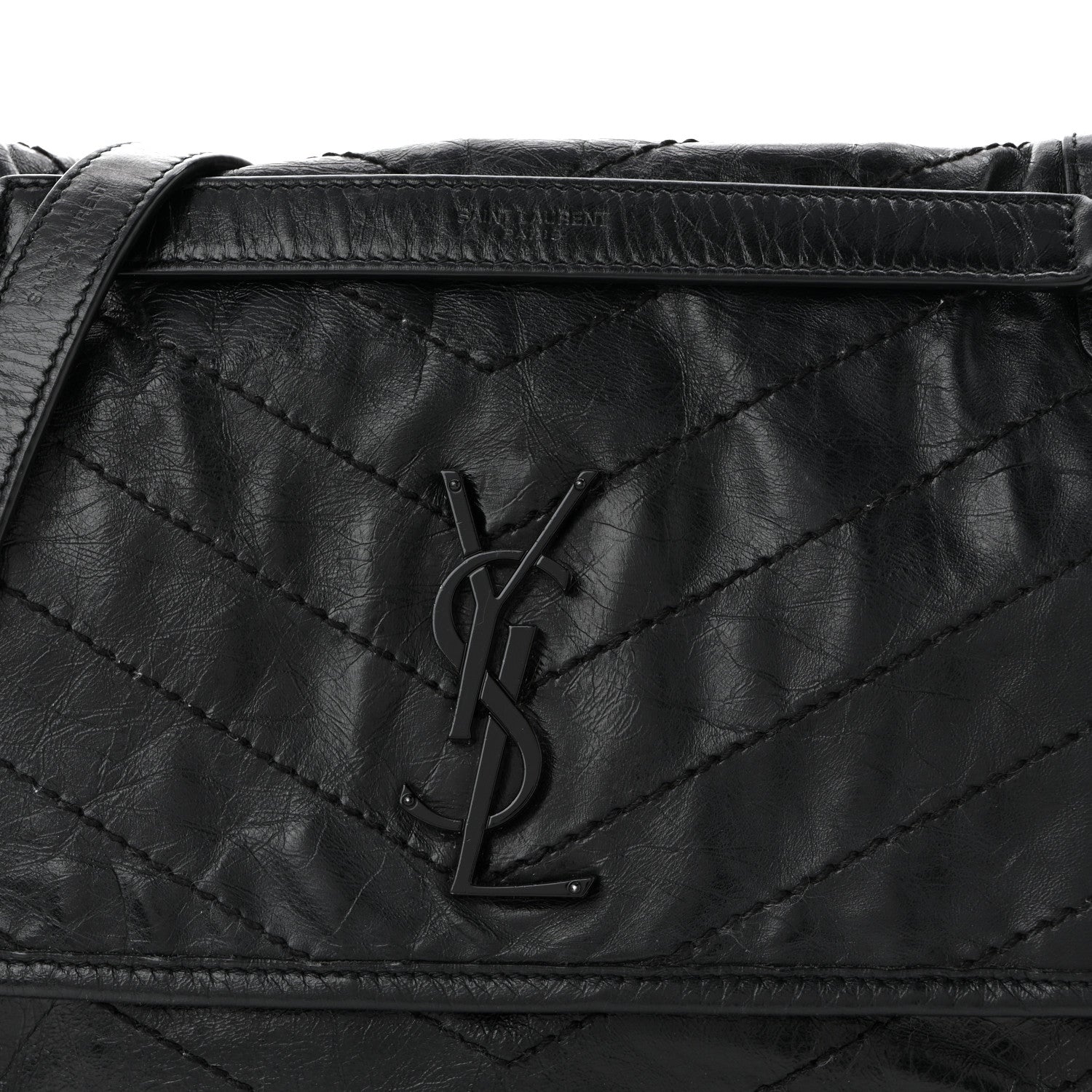 Saint Laurent Crinkled Calfskin Matelasse Monogram Medium Niki Chain Satchel Black 8 of 11
