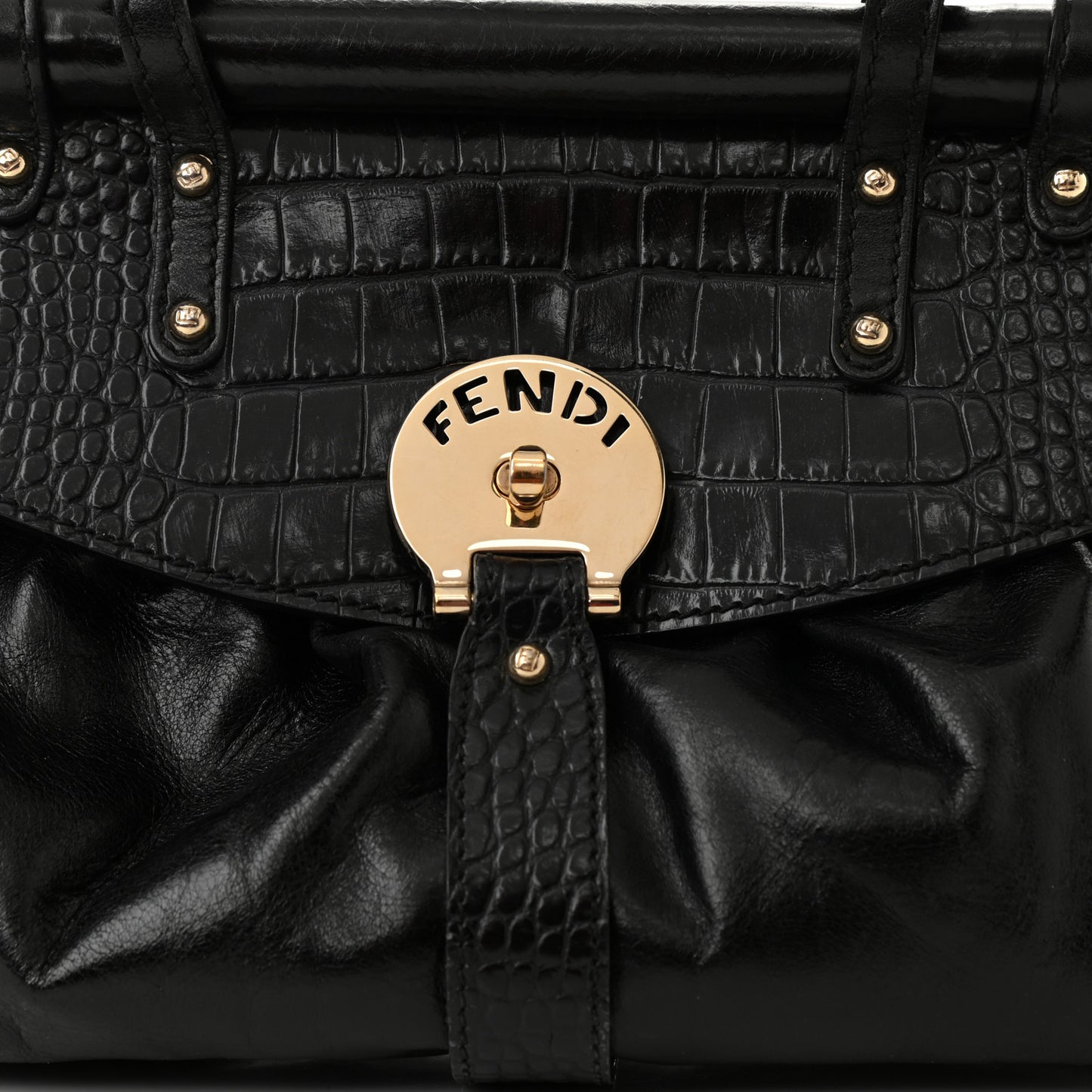 Lambskin Crocodile Embossed Small Magic Bag Black