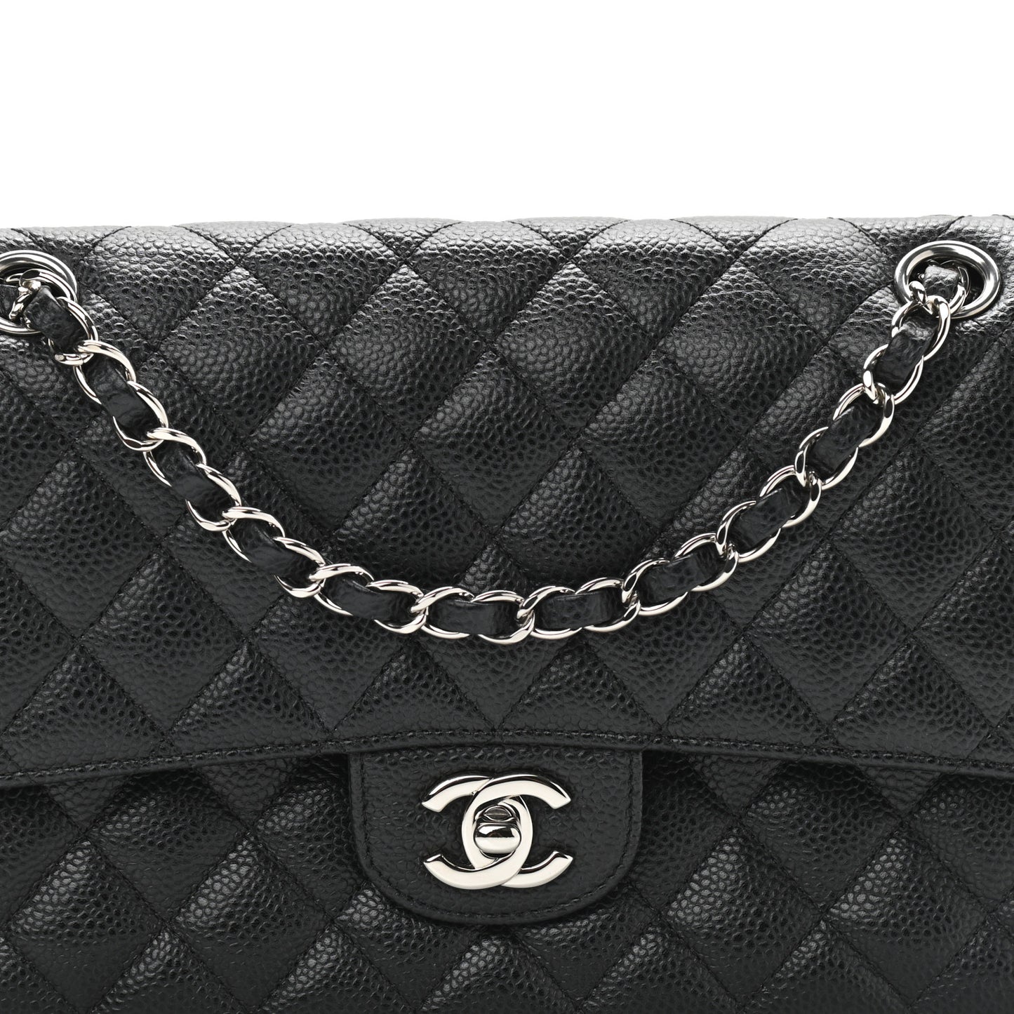 Caviar Quilted Medium Double Flap Black