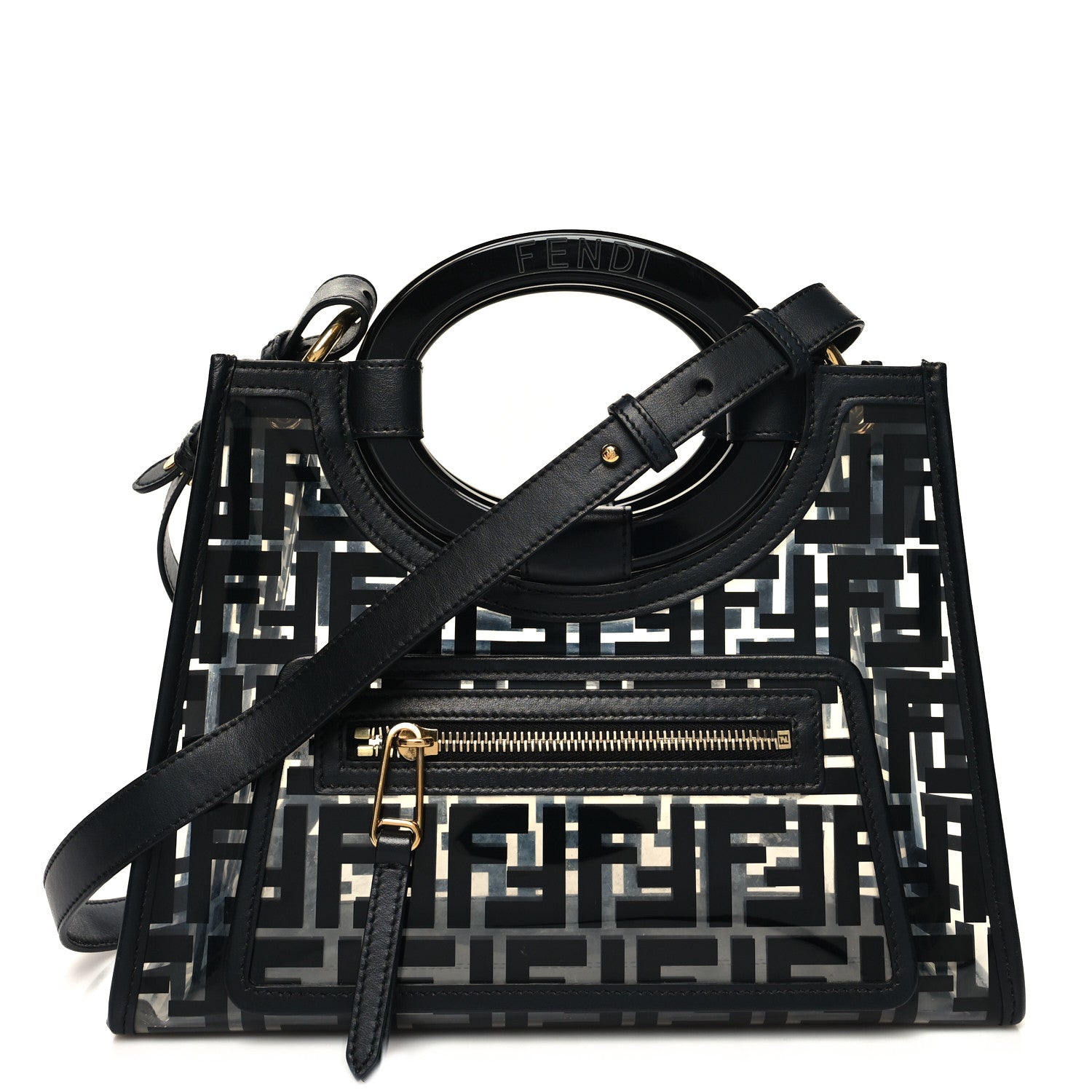 Fendi TPU FF Vitello Century Plexiglass Small Runaway Shopper Tote Black 1 of 10