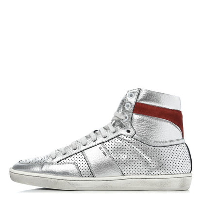Saint Laurent Metallic Calfskin Perforated Court Classic SL/10H High Top Sneakers 41.5 Silver 1 of 17