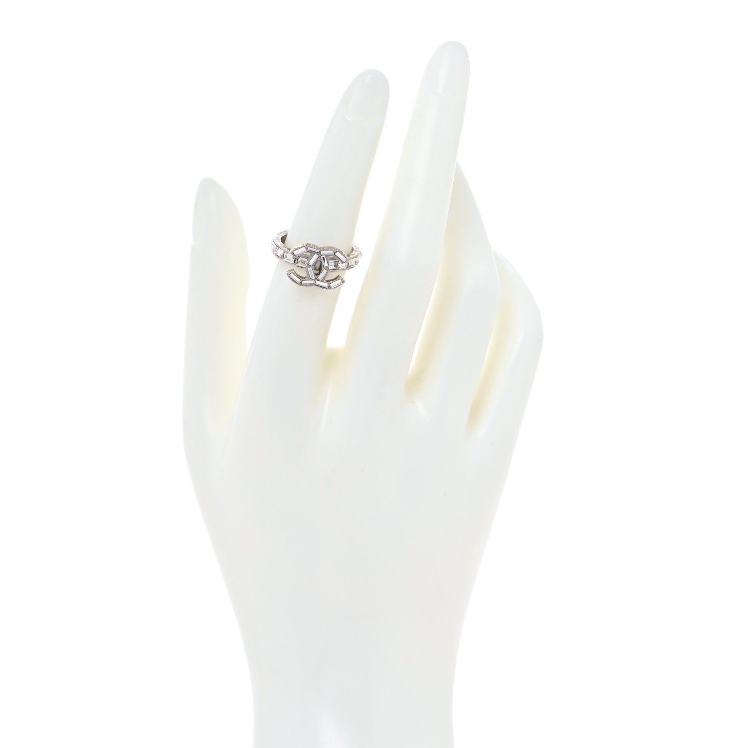 Chanel Crystal Baguette CC Ring 6 Silver 2 of 6