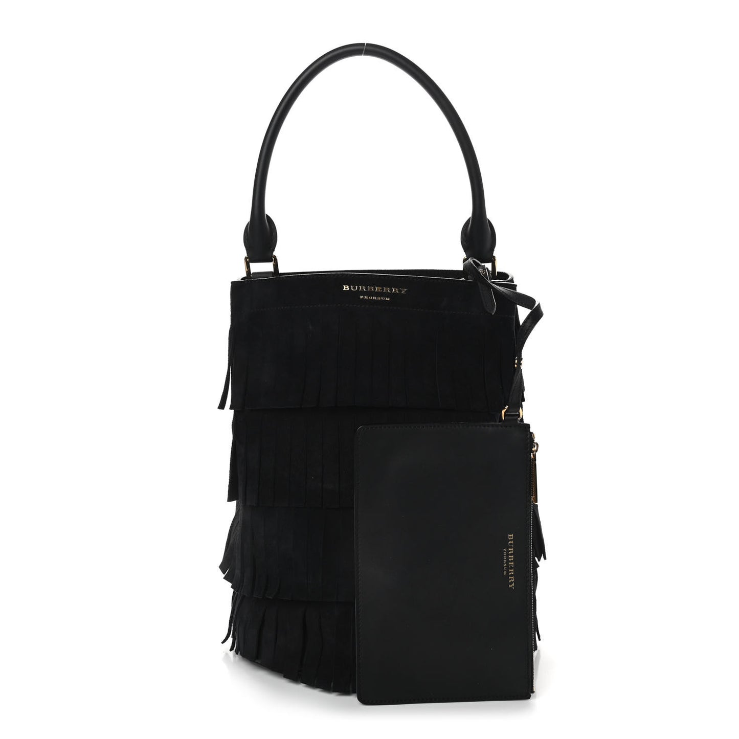 Prorsum Suede Fringe Bucket Bag Black