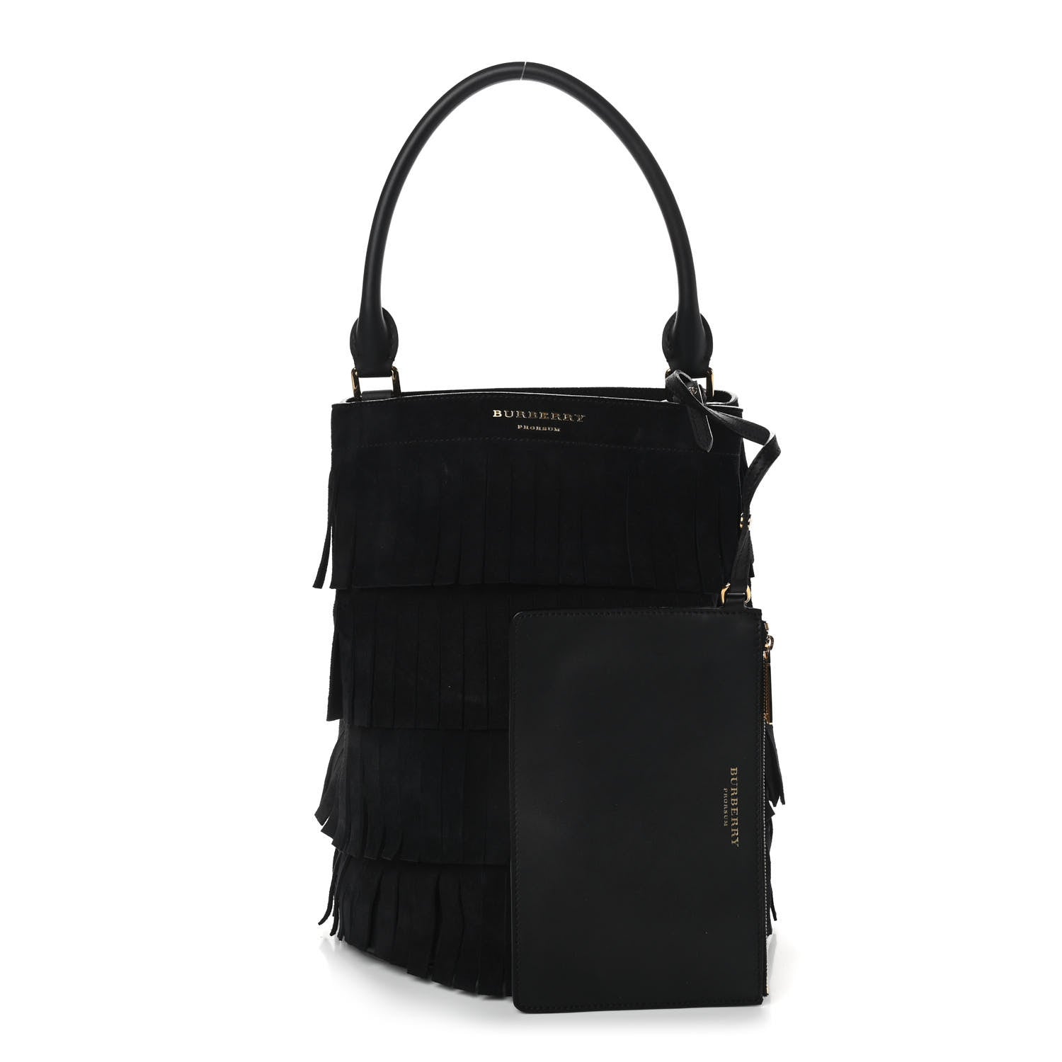 Burberry Prorsum Suede Fringe Bucket Bag Black 1 of 9