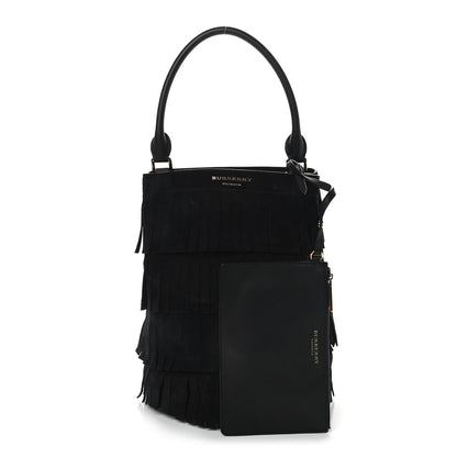 Burberry Prorsum Suede Fringe Bucket Bag Black 1 of 9