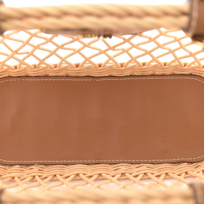 Miu Miu Woven Fabric Calfskin Logo Basket Bag Tan Caramel 5 of 9