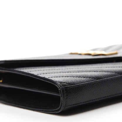 Saint Laurent Grain De Poudre Matelasse Chevron Monogram Chain Wallet Black 6 of 12
