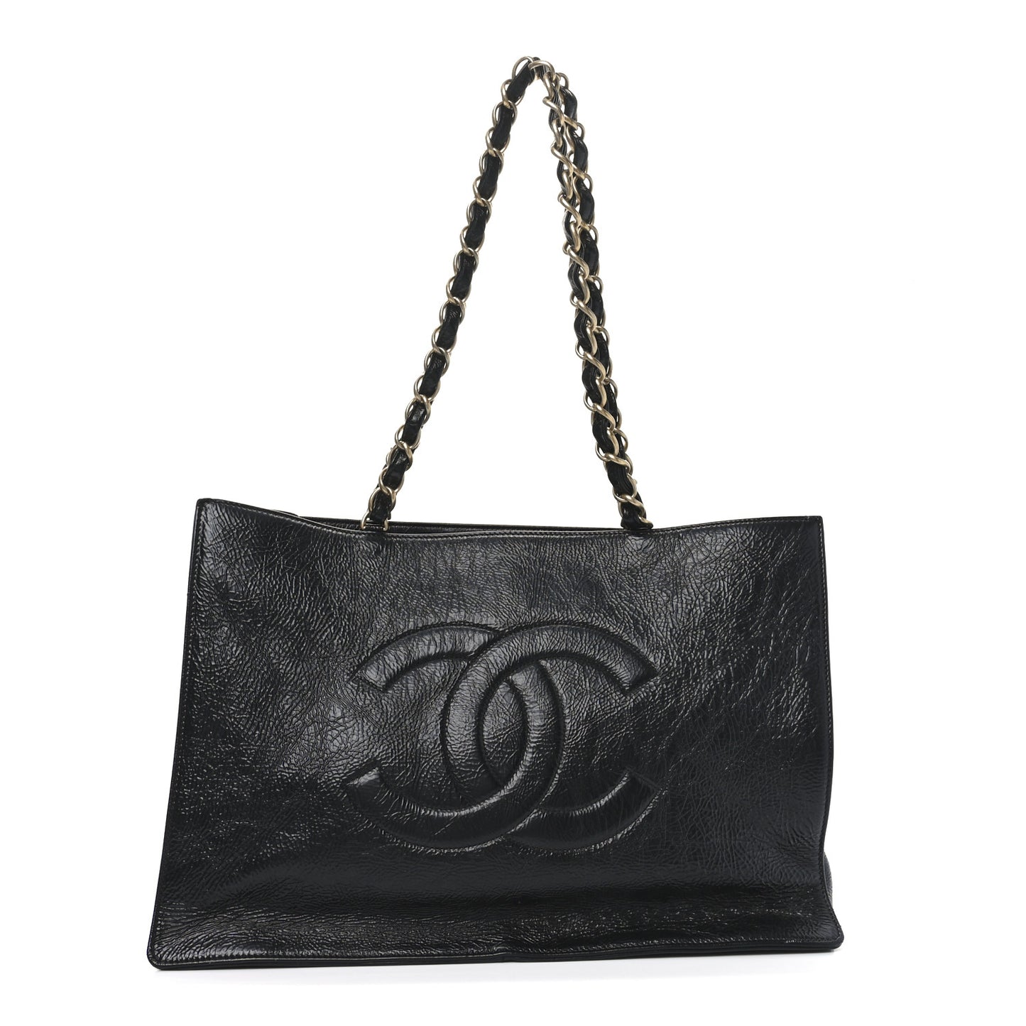 Glazed Aged Calfskin CC Tote Black
