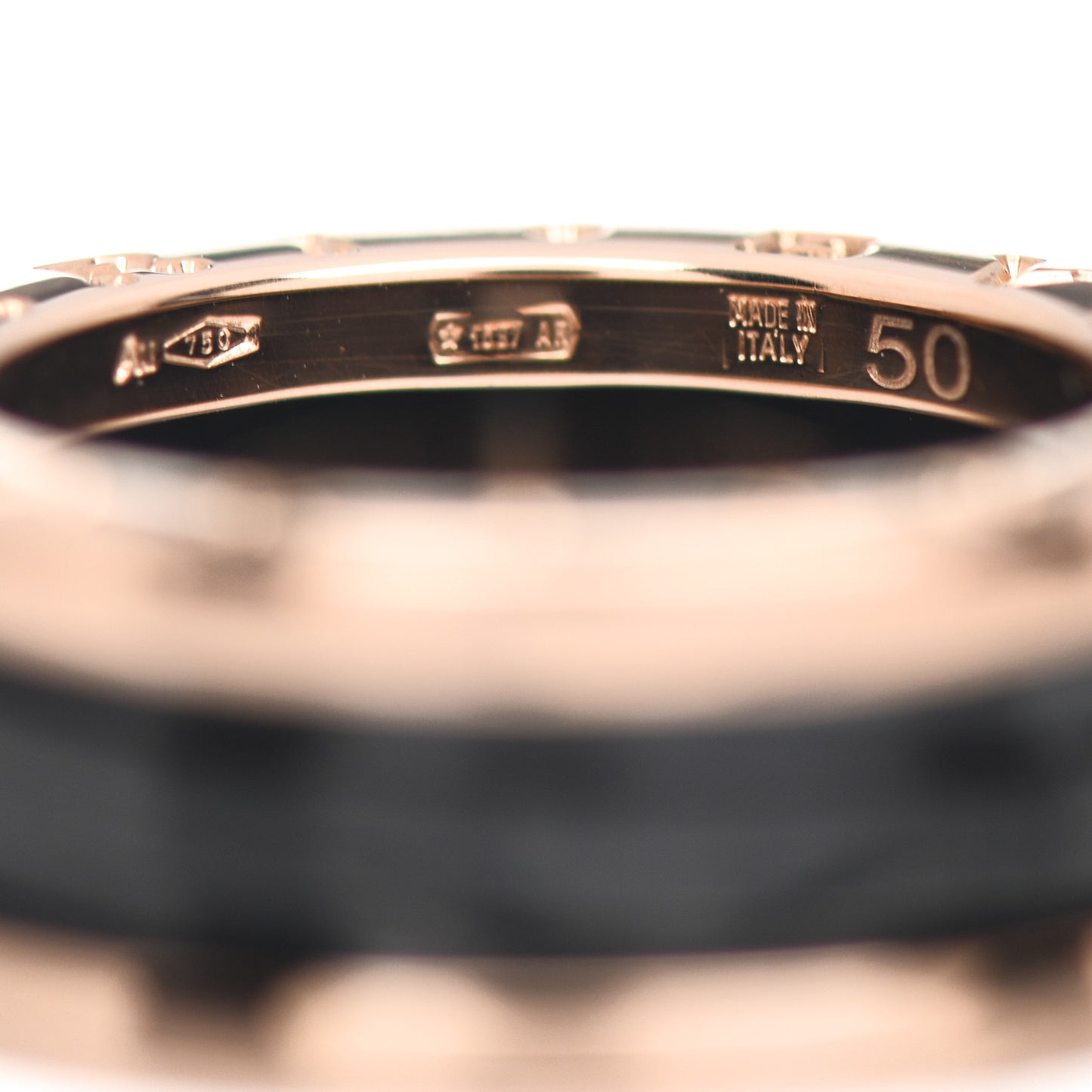 18K Rose Gold Black Ceramic B.Zero1 Two-Band Ring 50 5.25