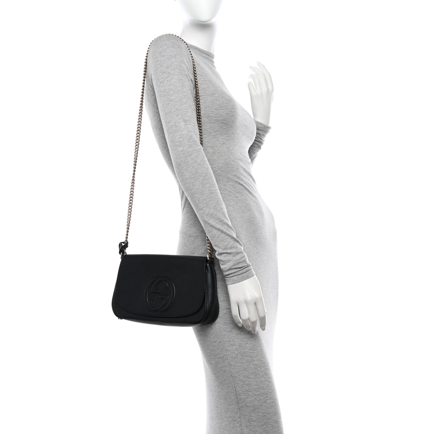 Pebbled Calfskin Medium Soho Flap Crossbody Black