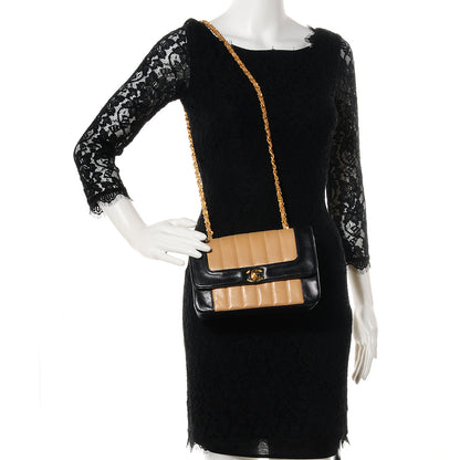 Chanel Lambskin Vertical Quilted Small Flap Beige Black 2 of 9
