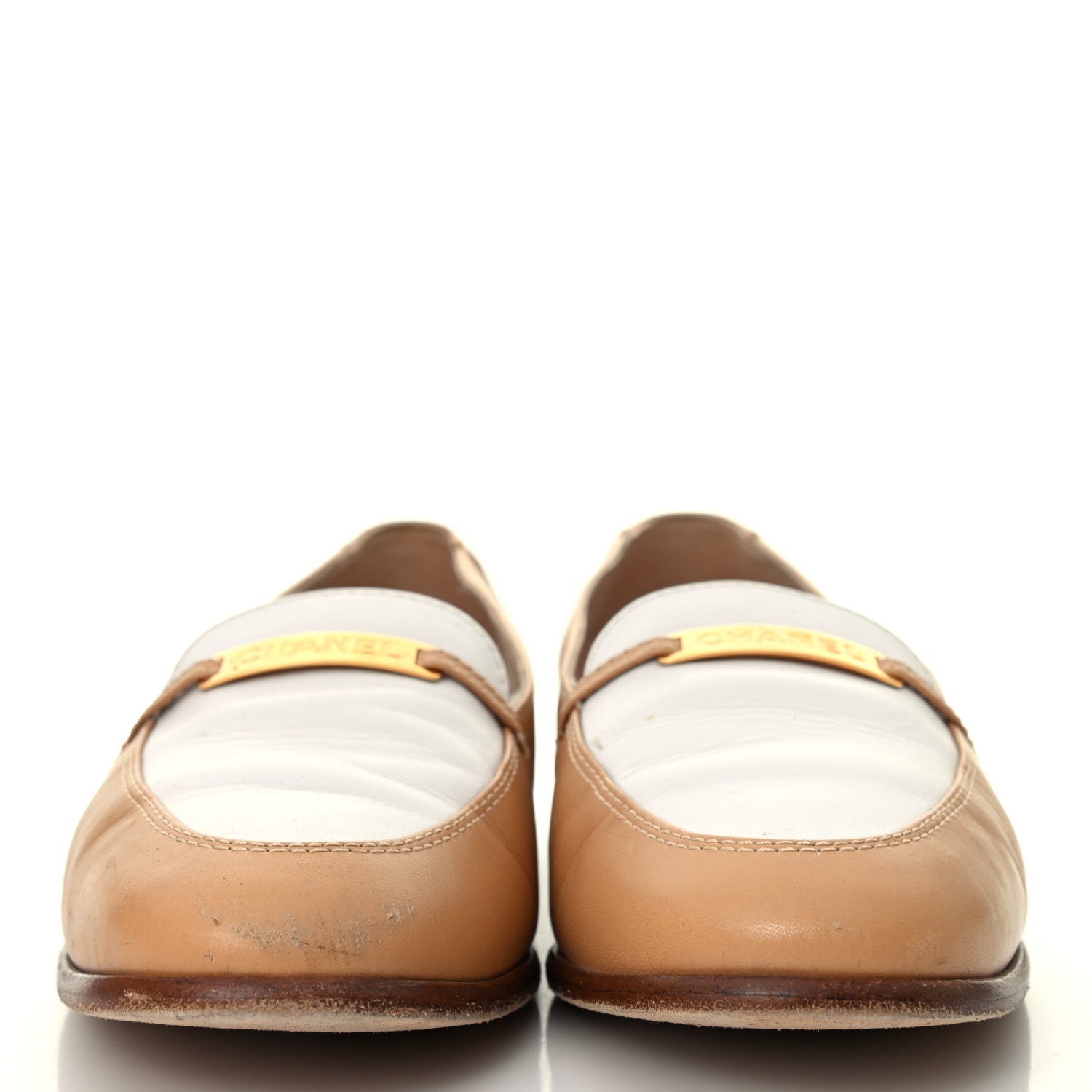 Chanel Calfskin Finition Main Loafers 38 Beige White 2 of 4