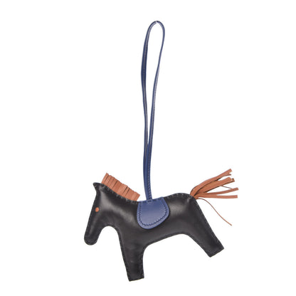 Hermes Milo Lambskin Grigri Rodeo Horse Bag Charm MM Black Bleu Saphir Gold 1 of 7
