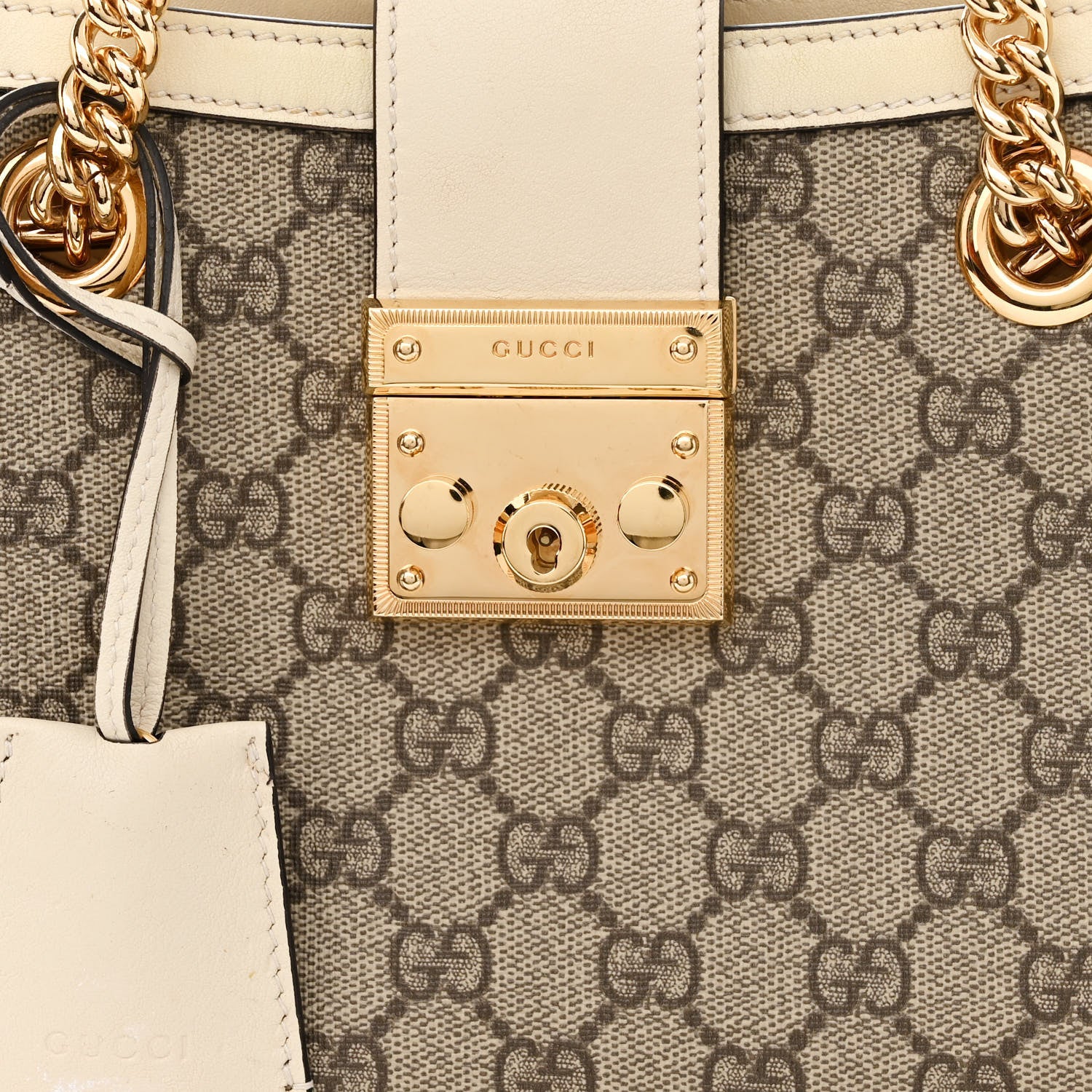 Gucci GG Supreme Monogram Moon Calfskin Small Padlock Tote Beige Ebony Mystic White 8 of 10