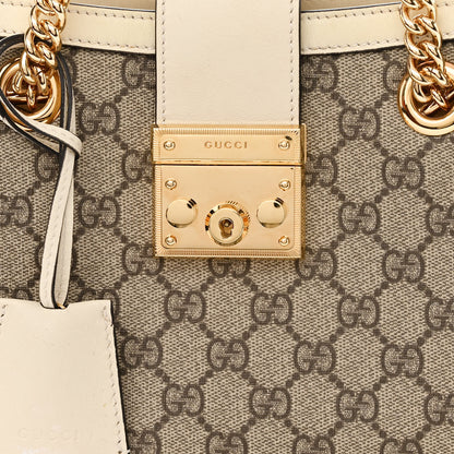 Gucci GG Supreme Monogram Moon Calfskin Small Padlock Tote Beige Ebony Mystic White 8 of 10