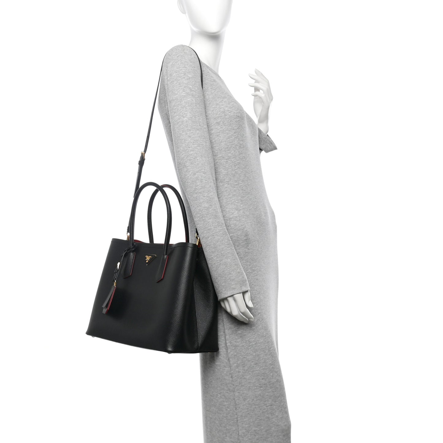 Saffiano Cuir Large Double Bag Black Fuoco