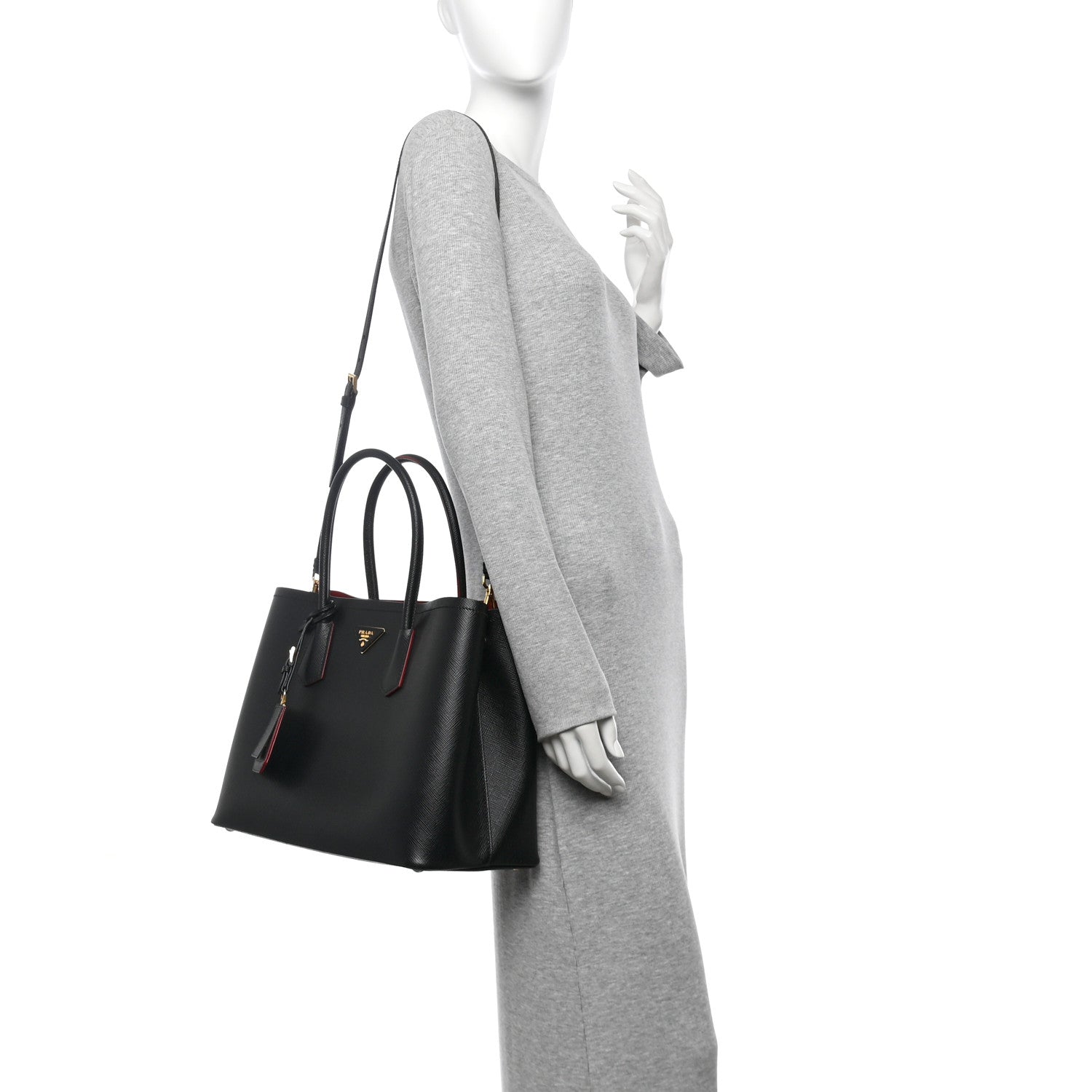 Prada Saffiano Cuir Large Double Bag Black Fuoco 2 of 12