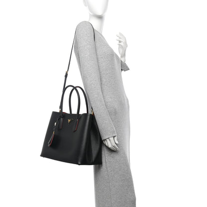 Prada Saffiano Cuir Large Double Bag Black Fuoco 2 of 12