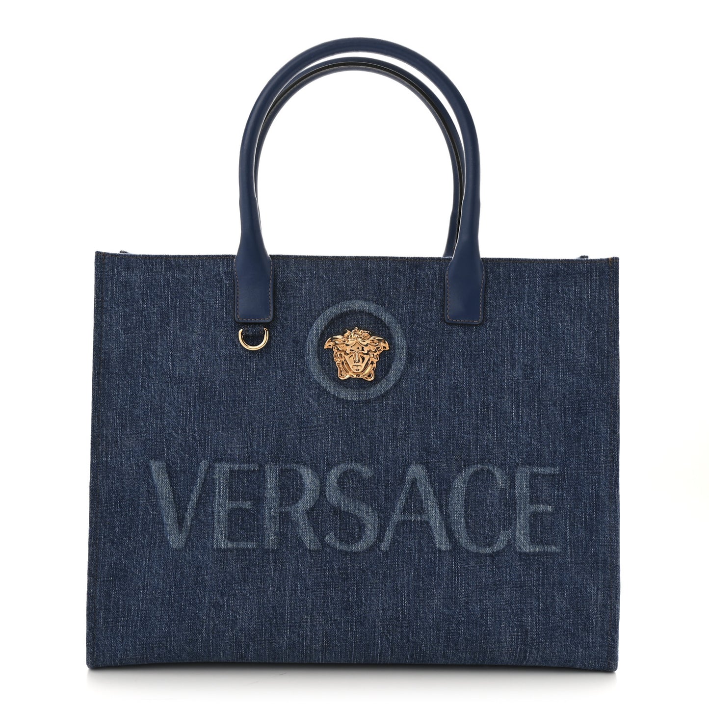 Denim Calfskin La Medusa Tote Bag Blue