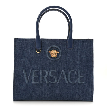 Versace Denim Calfskin La Medusa Tote Bag Blue 1 of 12