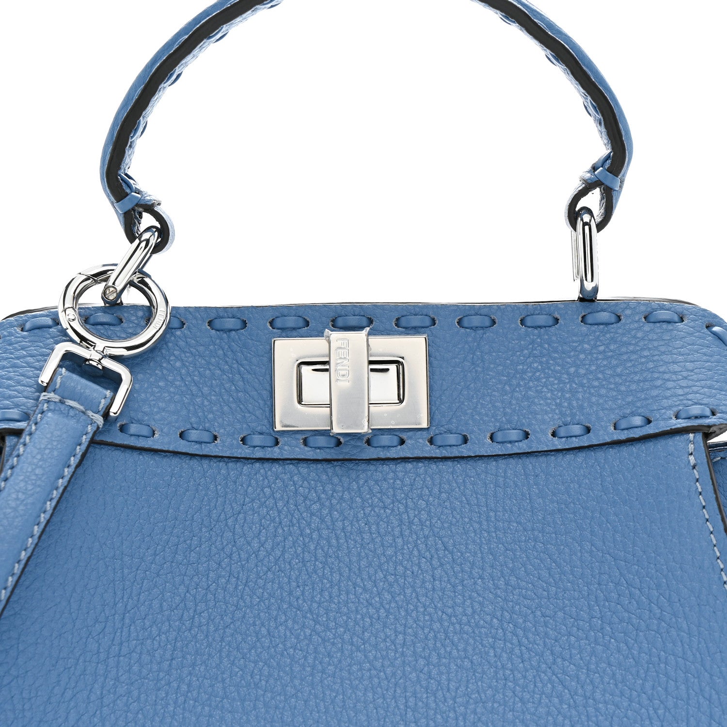 Fendi Cuoio Romano Selleria Macro Stitchings Mini Peekaboo Iconic Satchel Argento Blue 9 of 11