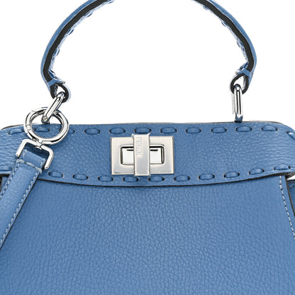 Fendi Cuoio Romano Selleria Macro Stitchings Mini Peekaboo Iconic Satchel Argento Blue 9 of 11