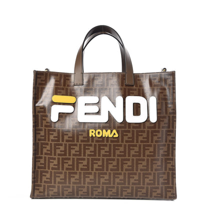 Fendi X FILA Glazed Fabric FF 1974 Mania Shopping Tote Bag Mogano Panna White 1 of 6
